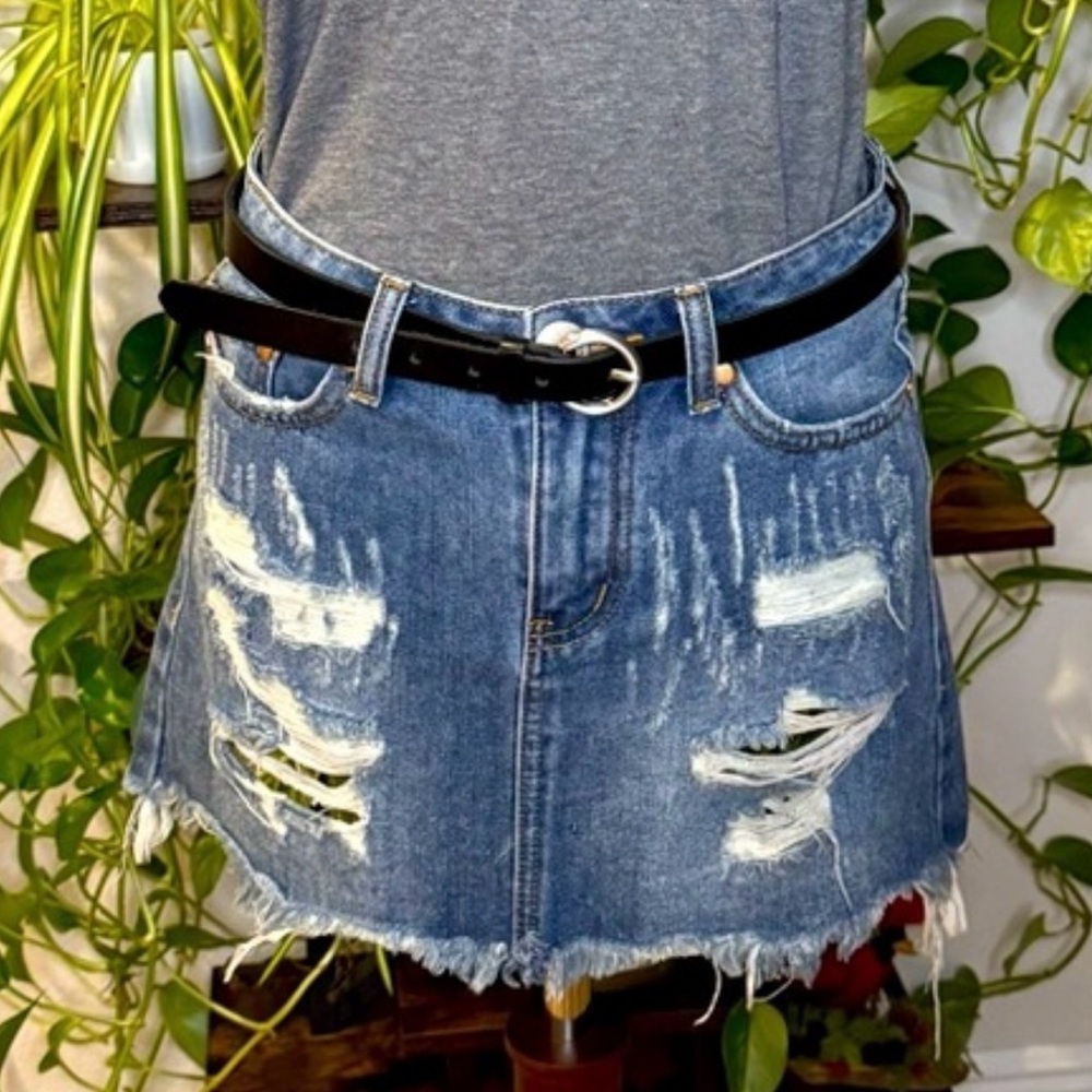 Caffeine Edgy Blue Distressed Mini Skirt-S